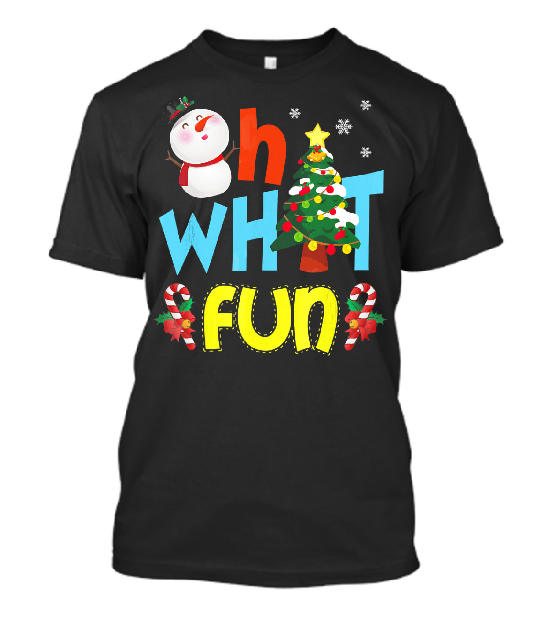 Oh What Fun Christmas Tree Snowman Candy Canes T-Shirt
