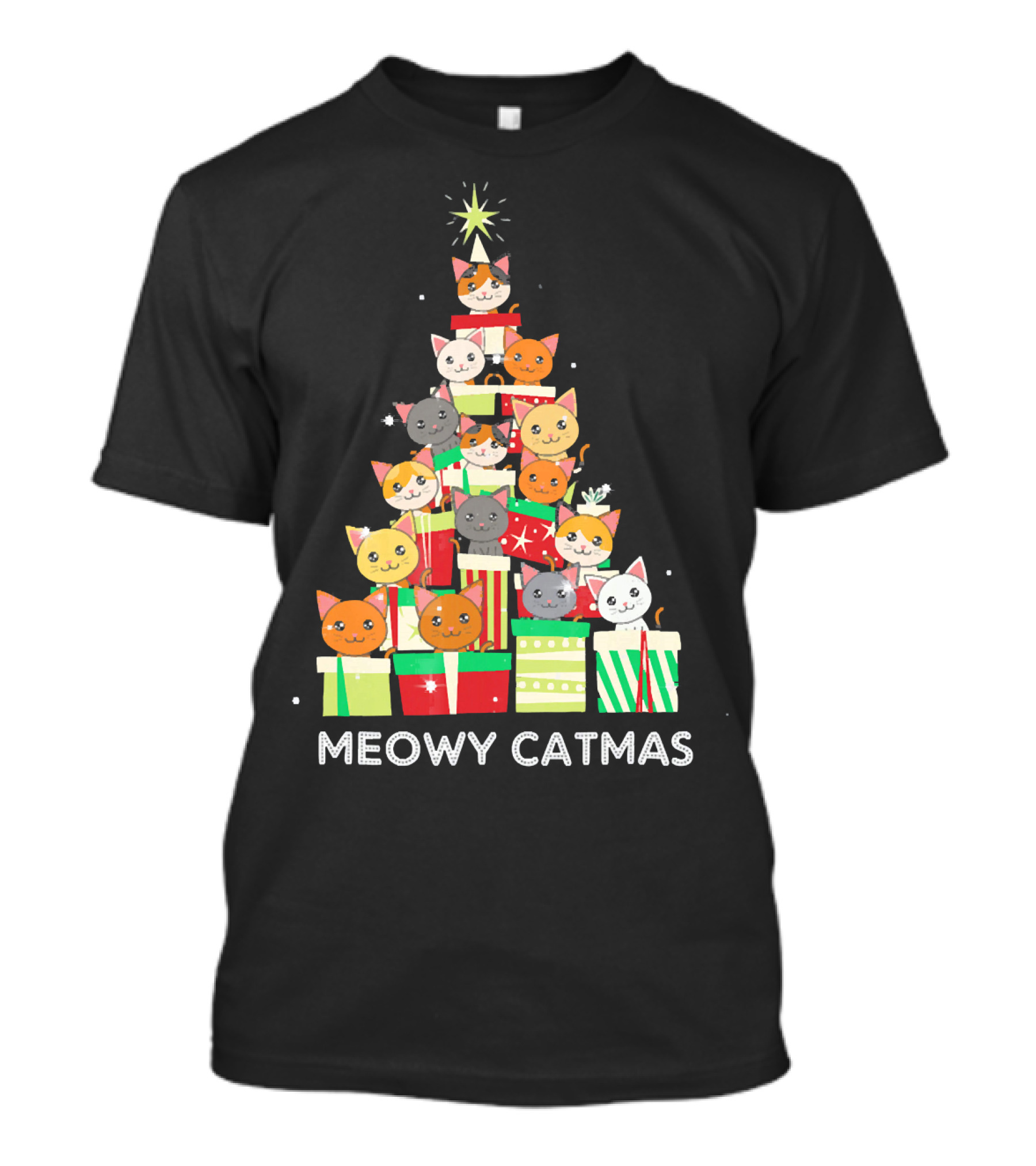 Meowy Catmas Funny Cat Christmas Tree Box T-Shirt