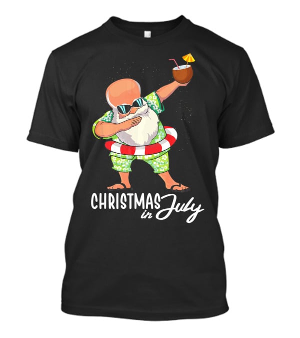 Dabbing Santa Christmas In July Coconut Drink Sunglasses Summer Fun T-Shirt