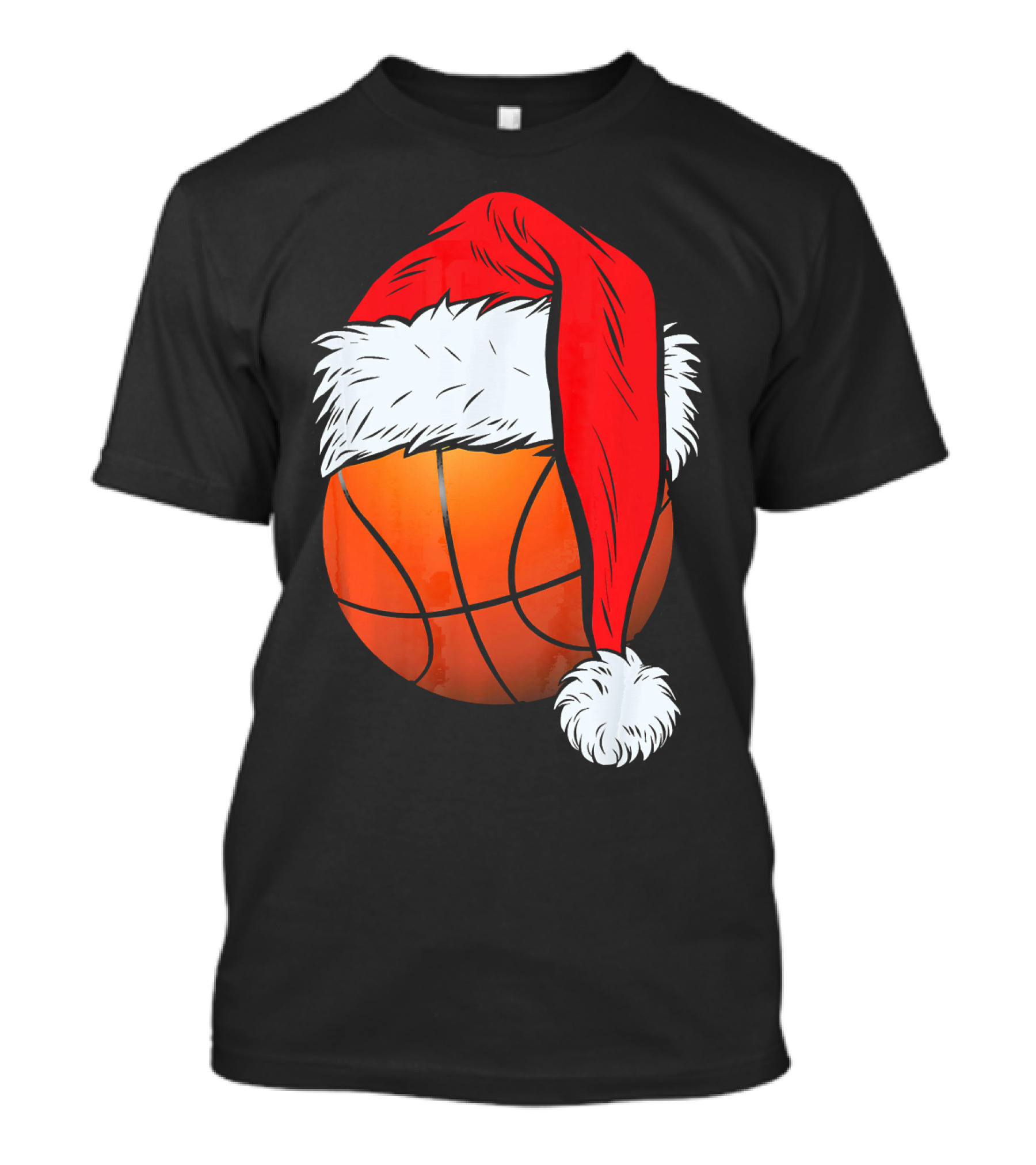 Christmas Santa Hat On Basketball Ball T-Shirt