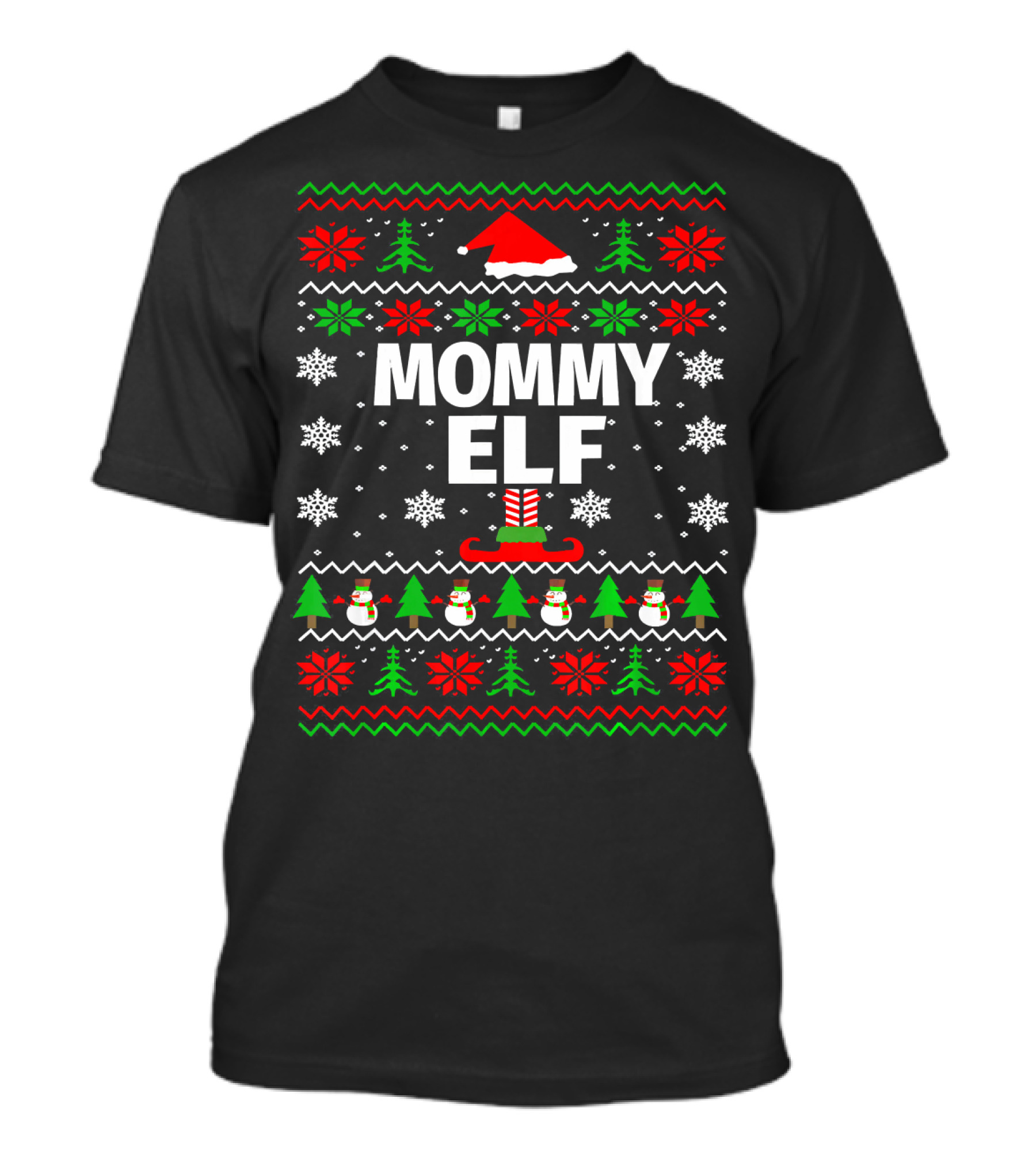 Mommy ELF Christmas Sweater Ugly Season Family Holiday Snowflakes Trees T-Shirt