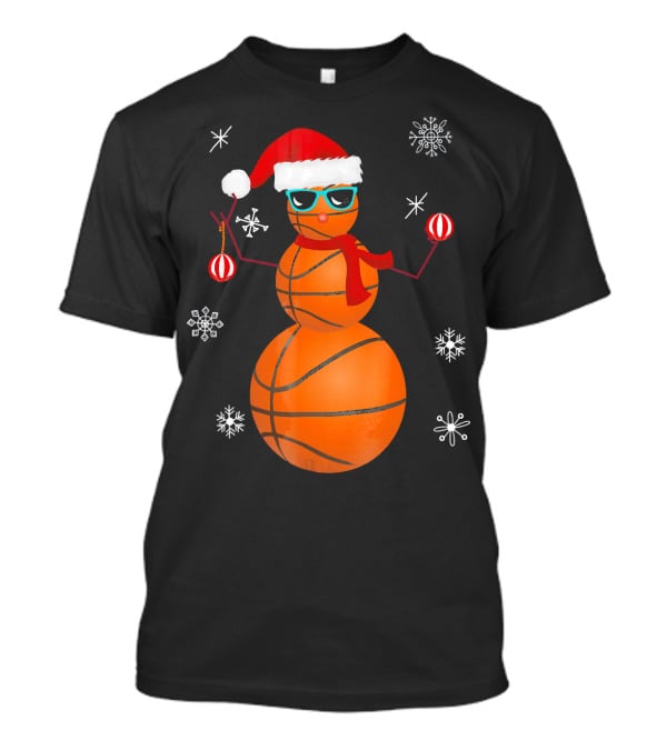 Christmas Basketball Snowman Santa With Sunglasses And Ornaments T-Shirt