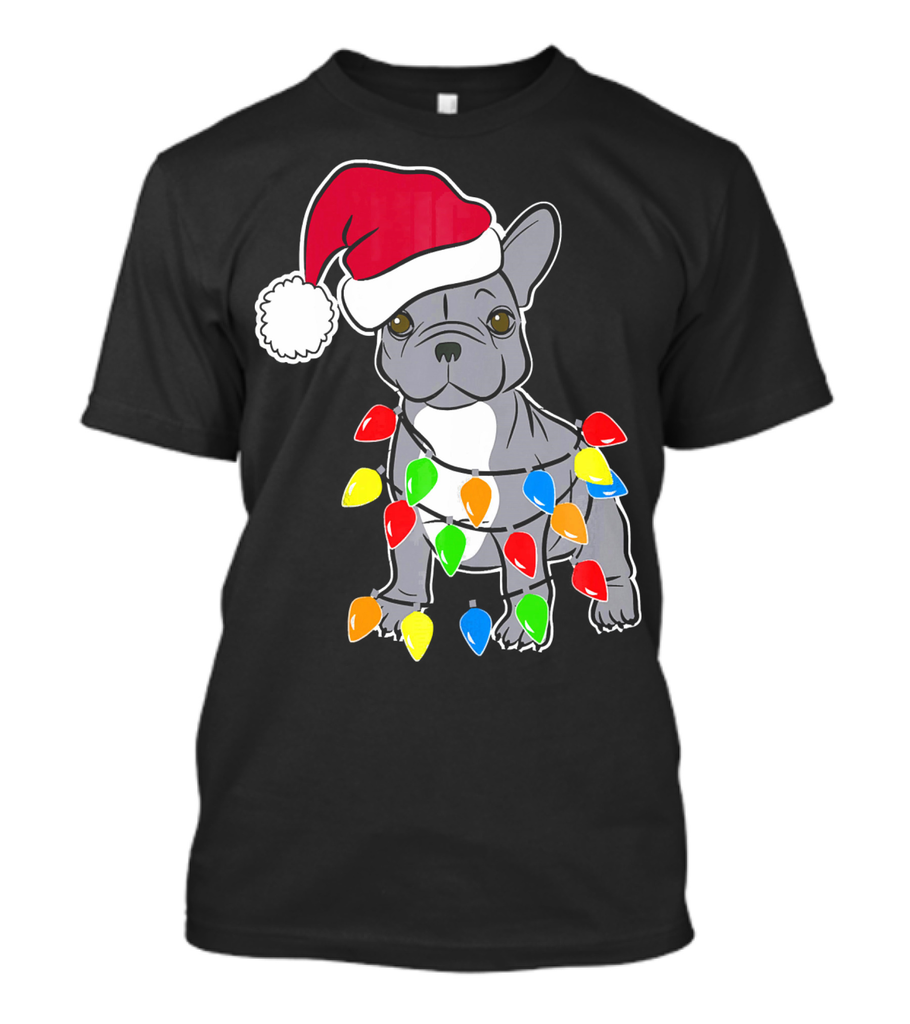 Santa French Bulldog With Christmas Lights T-Shirt