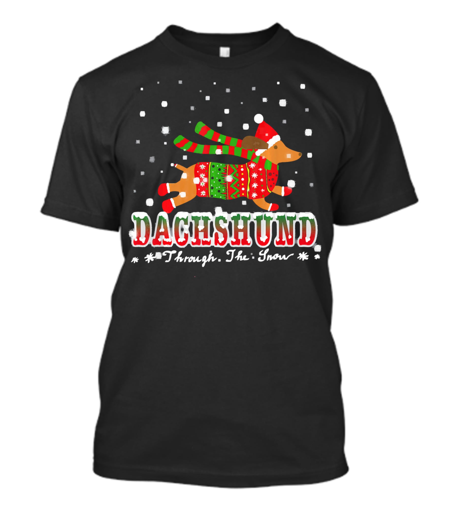 Dachshund Christmas Sweater Through The Snow Winter Holiday T-Shirt