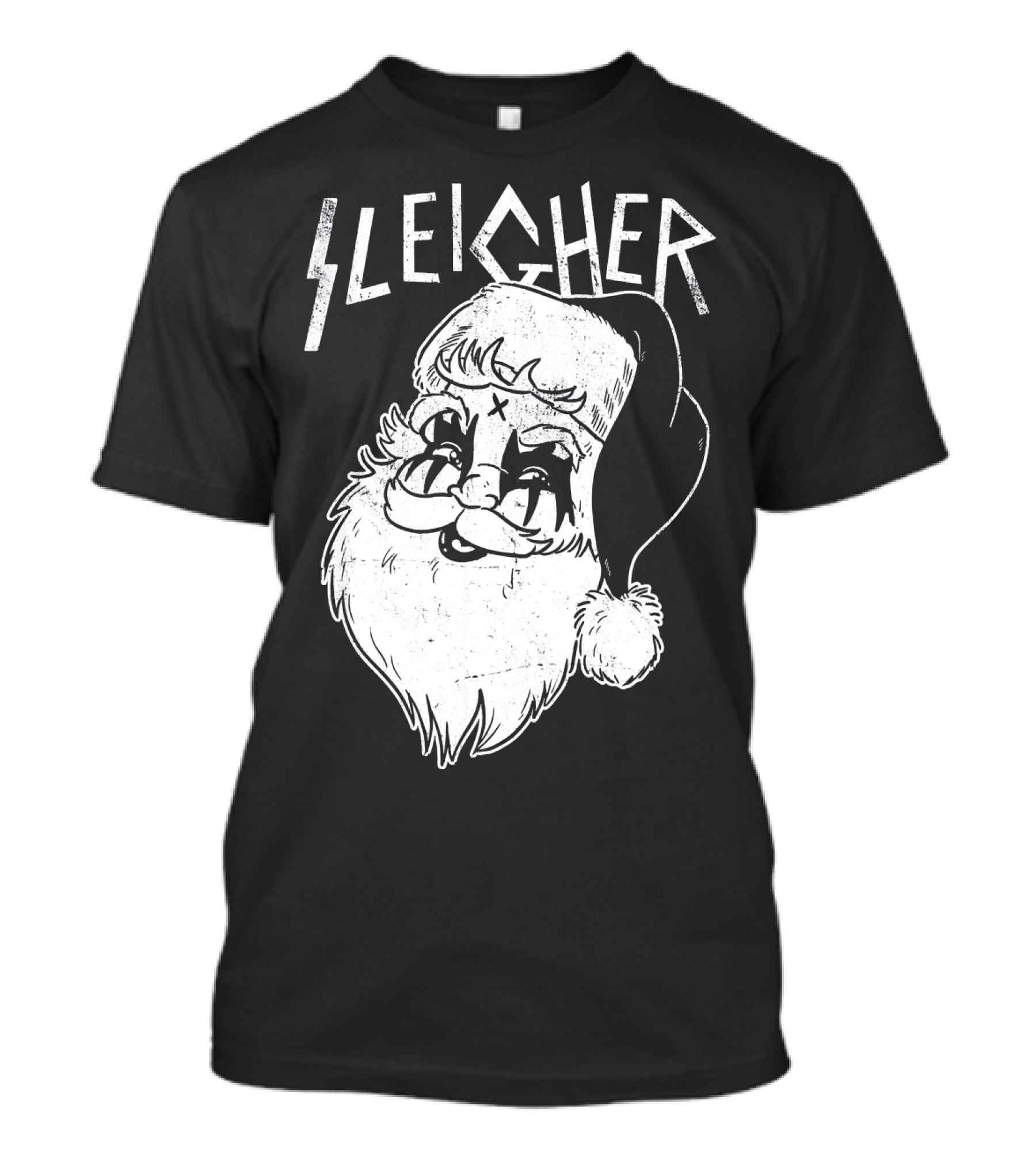 Sleigher Funny Christmas Black Metal Santa T-Shirt