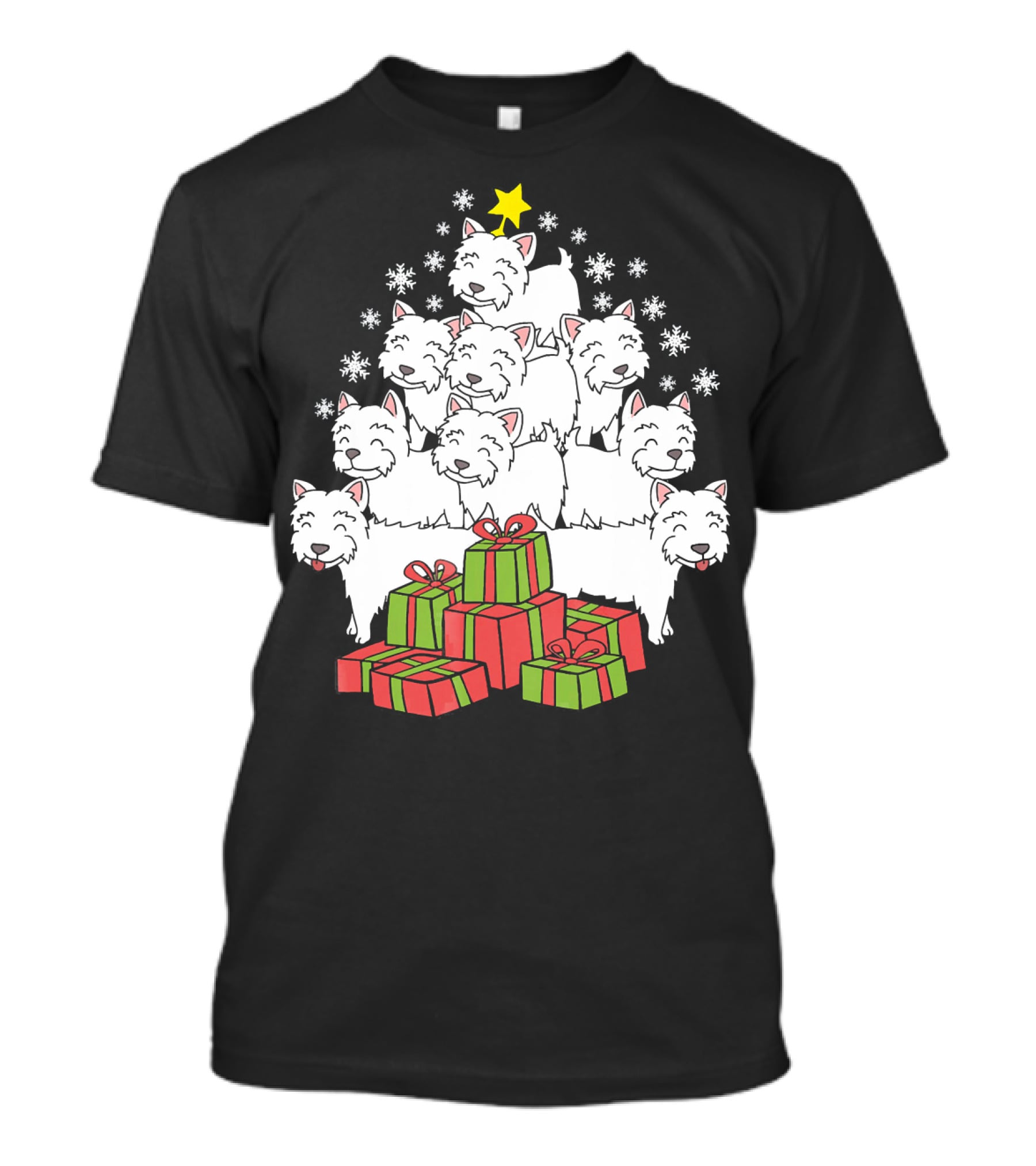 Westie Christmas Tree With Presents And Snowflakes T-Shirt