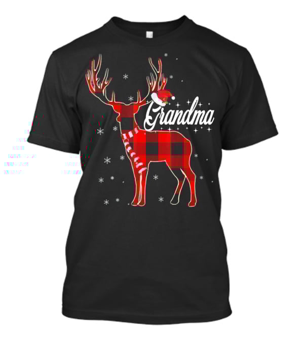 Grandma Reindeer Plaid With Santa Hat And Snowflakes T-Shirt