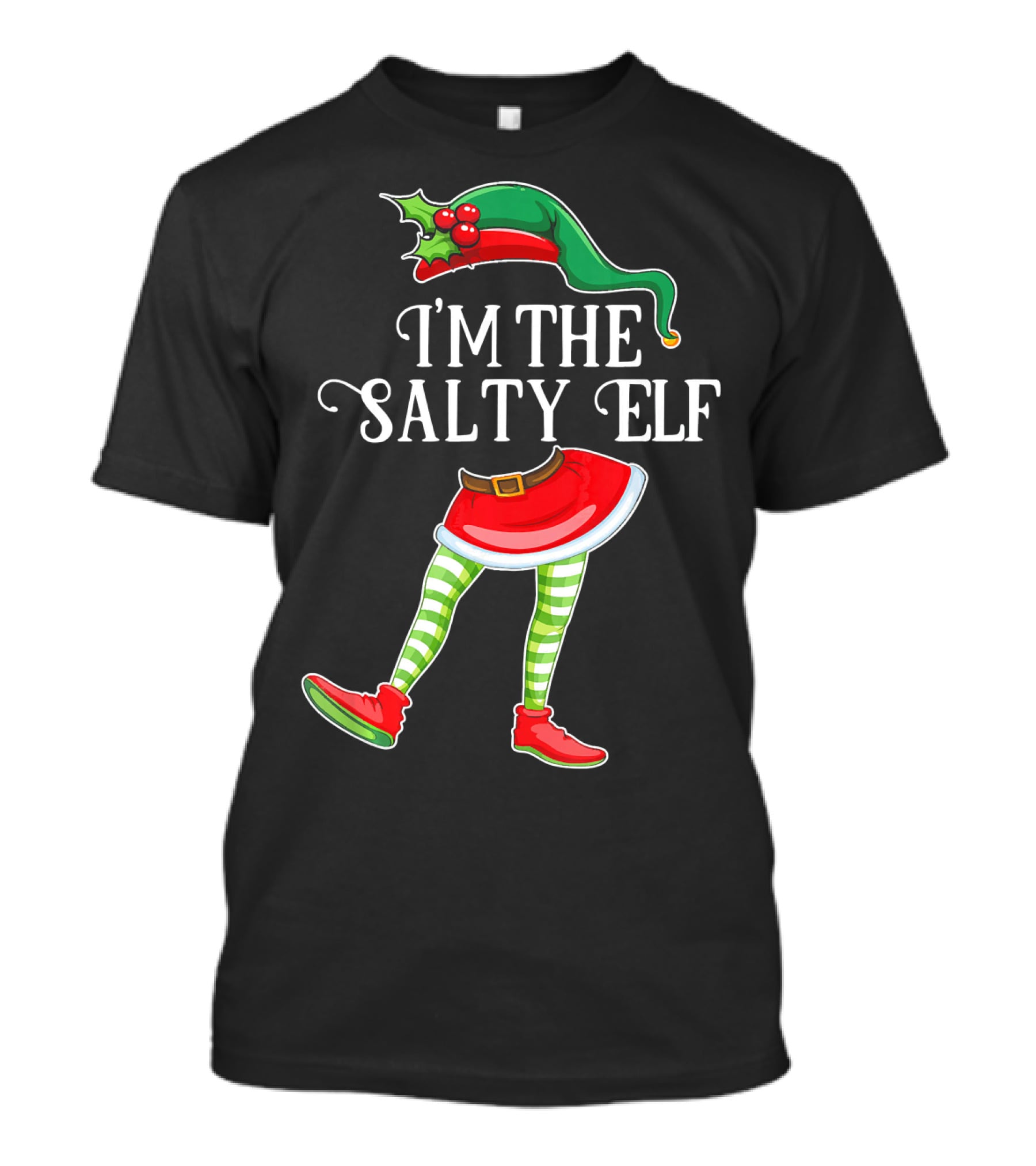 I'M THE SALTY ELF Christmas Hat And Striped Legs With Red Shoes T-Shirt