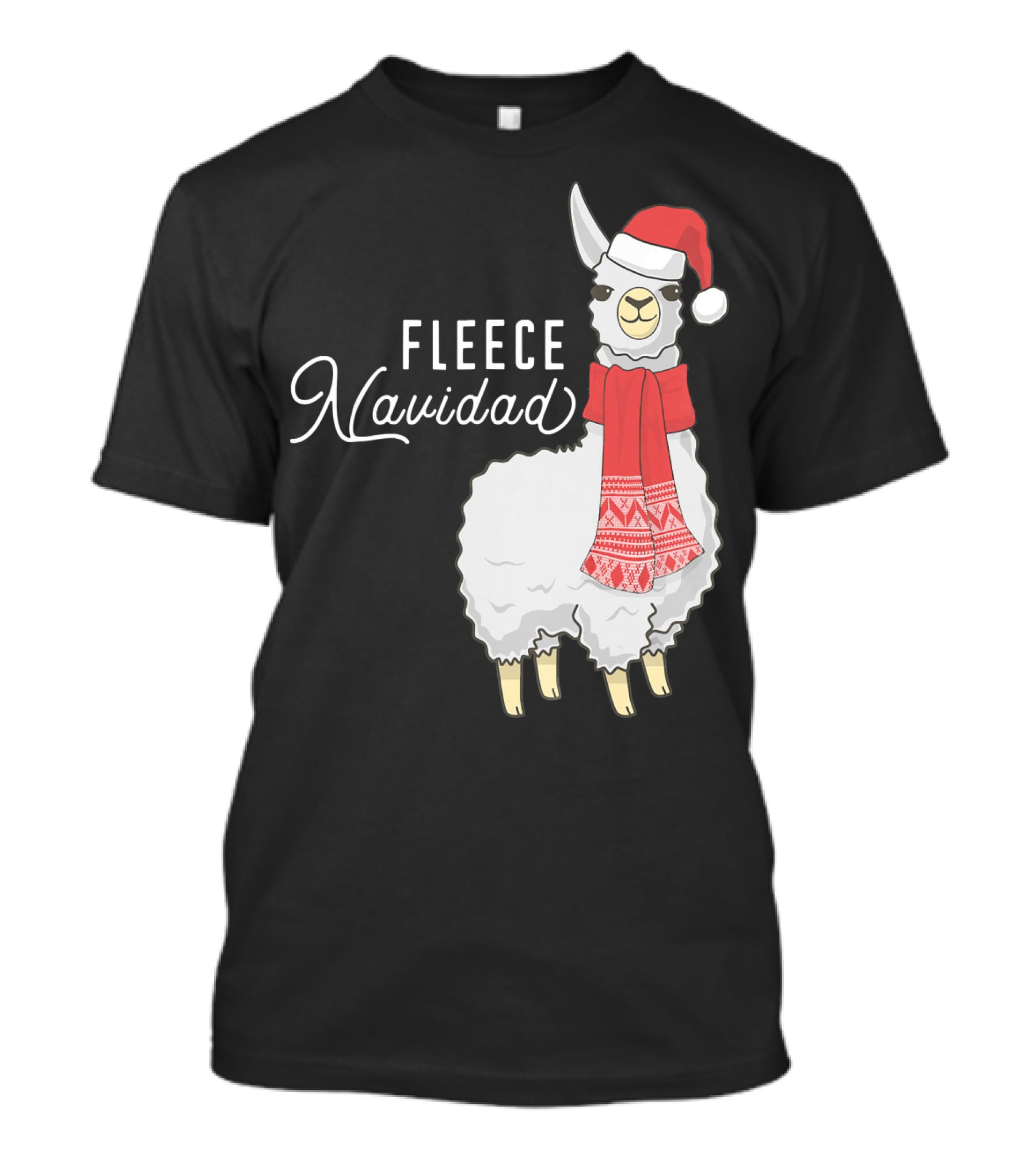 Fleece Navidad Christmas Llama Santa Hat Scarf T-Shirt