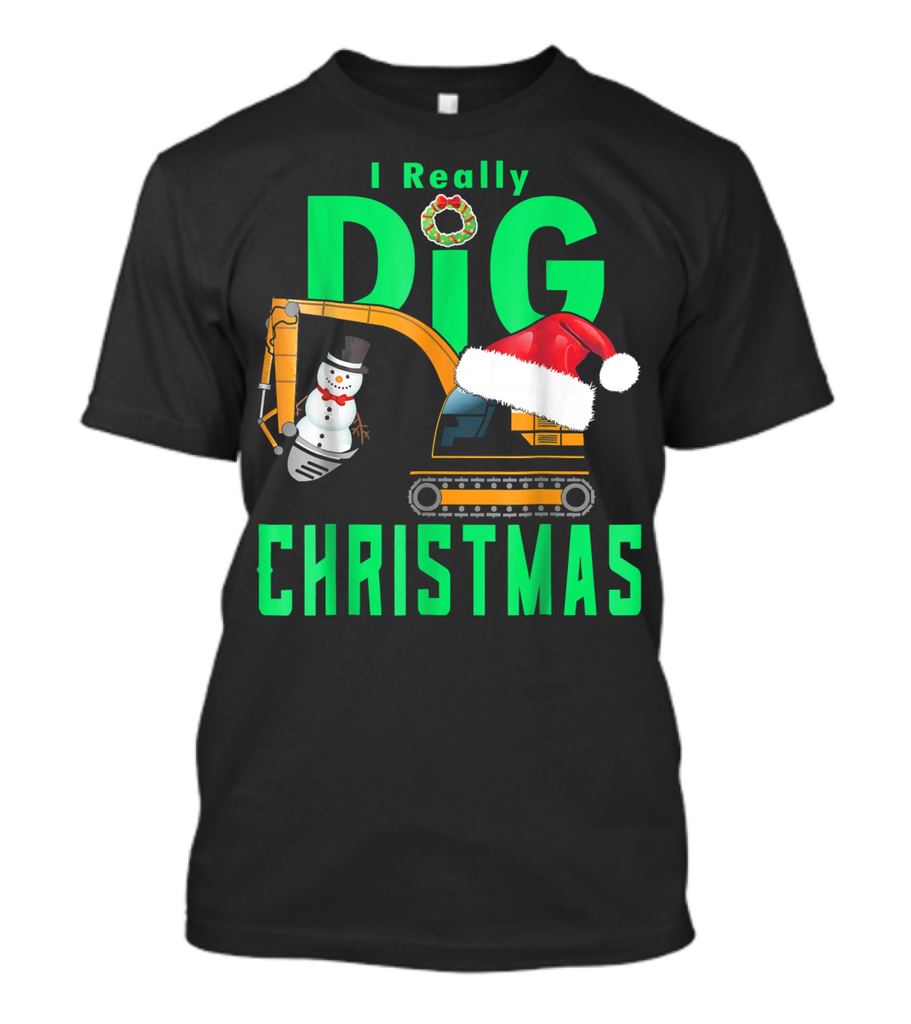 I Really Dig Christmas Snowman Santa Hat Excavator T-Shirt