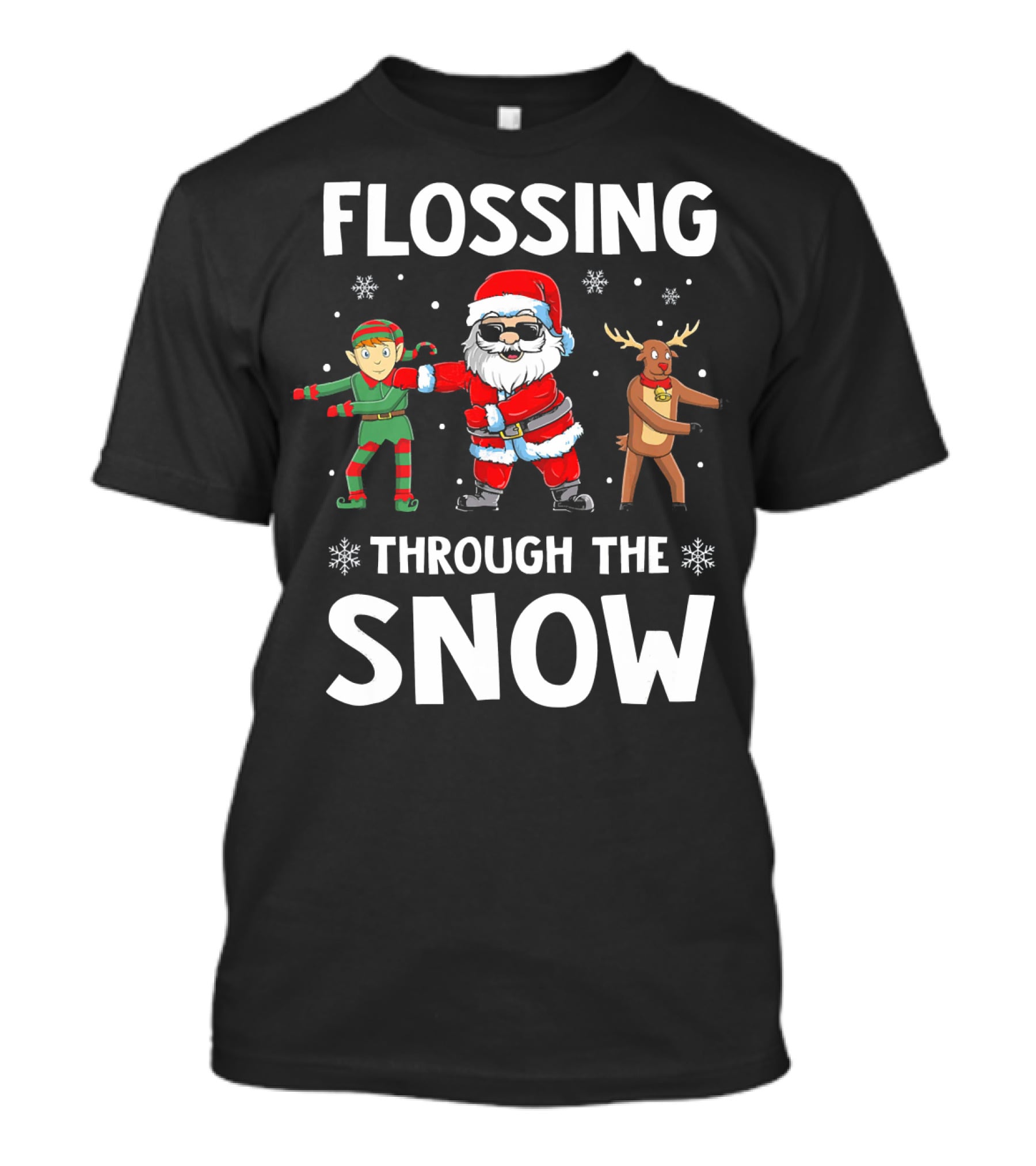 Flossing Through The Snow With Santa Elf And Reindeer T-Shirt