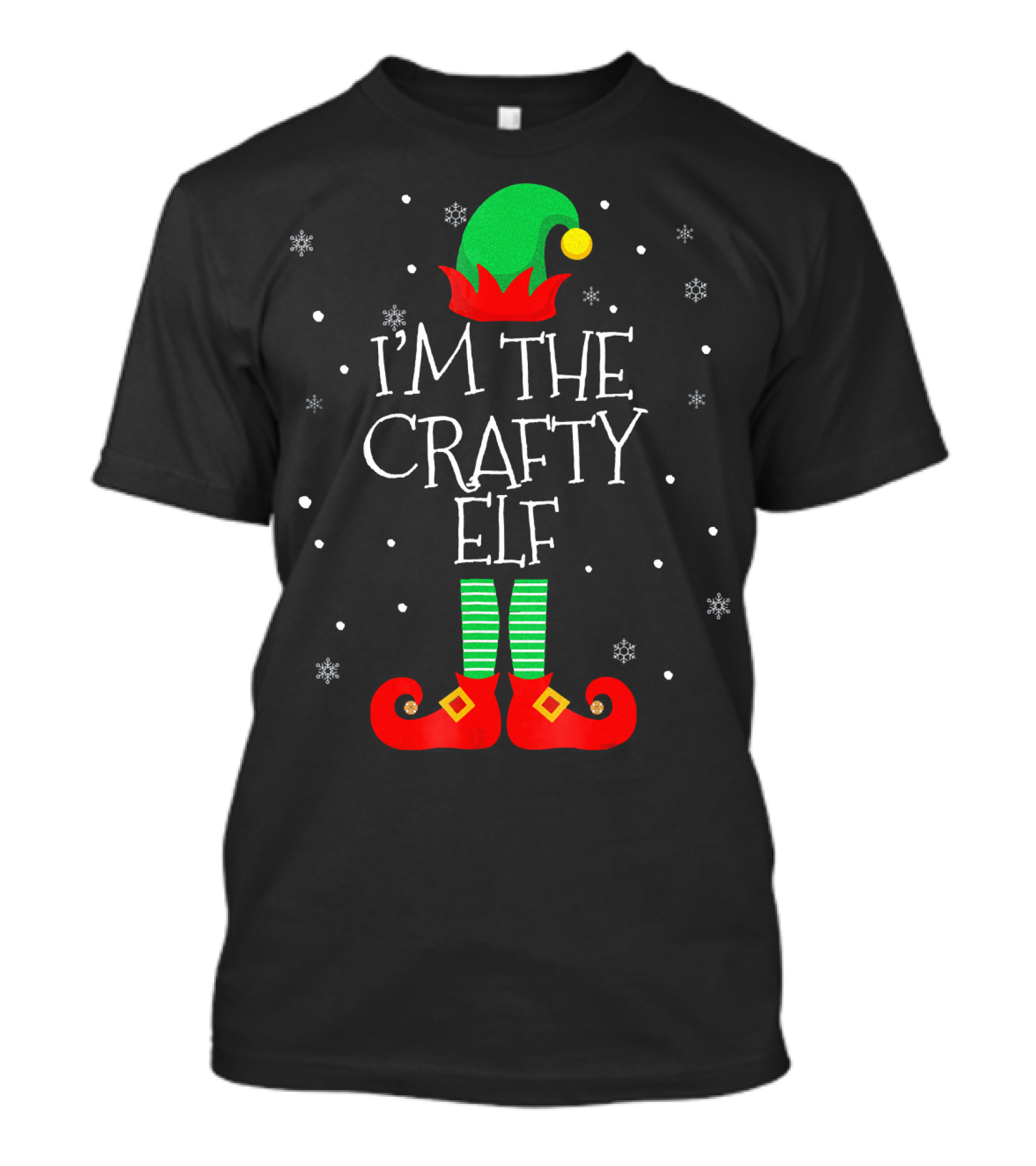 I'M THE CRAFTY ELF Snowflakes Festive Green Hat With Red Shoes T-Shirt