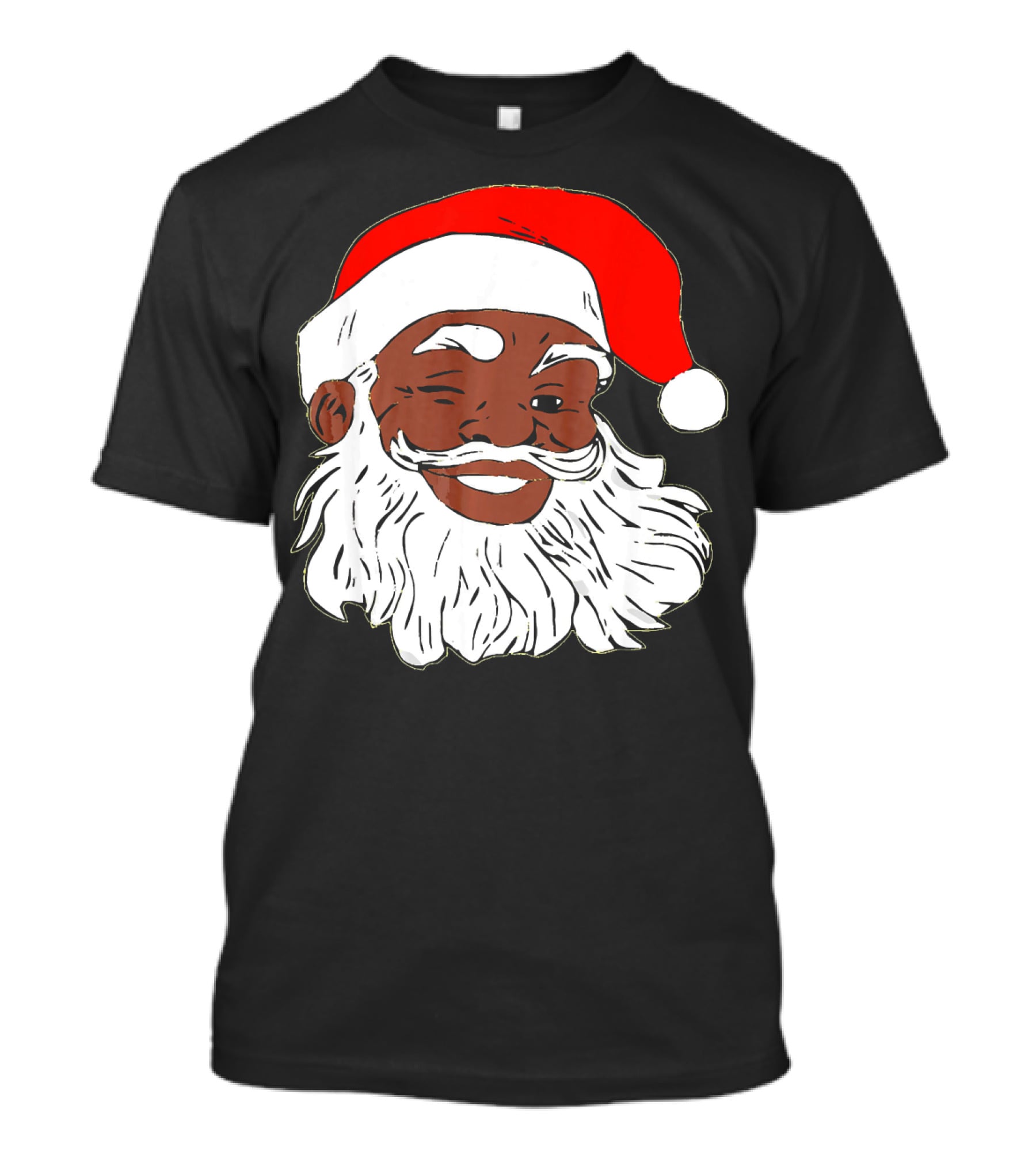 Black Santa Claus Winking In Red Hat T-Shirt