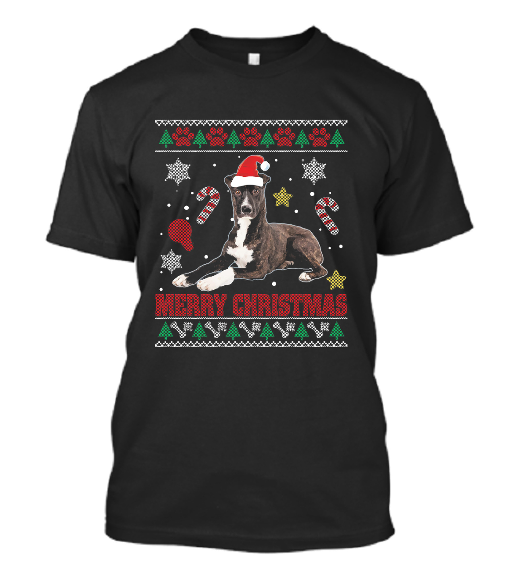Merry Christmas Mountain Cur Dog Santa Hat Ugly T-Shirt