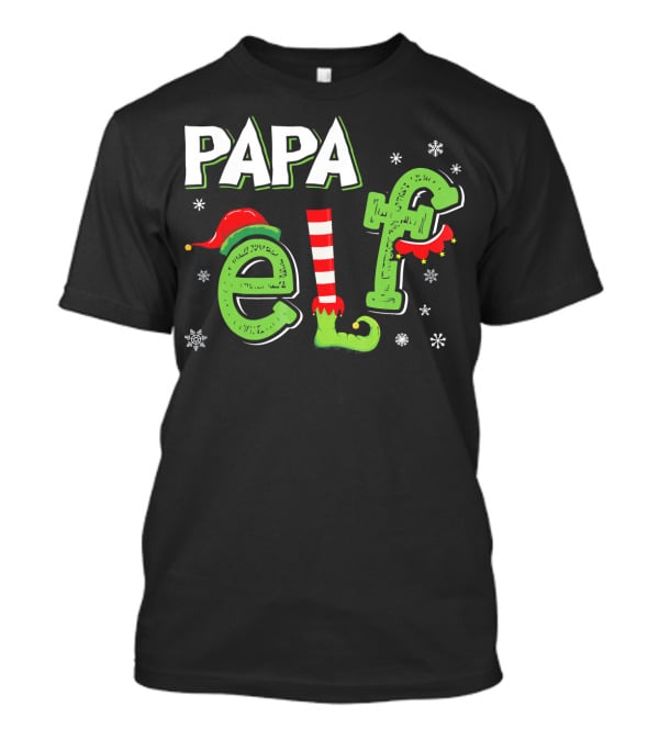PAPA ELF Christmas Hat Stripes And Snowflakes T-Shirt