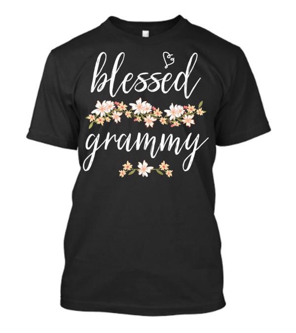 Blessed Grammy Floral Design White Script T-Shirt