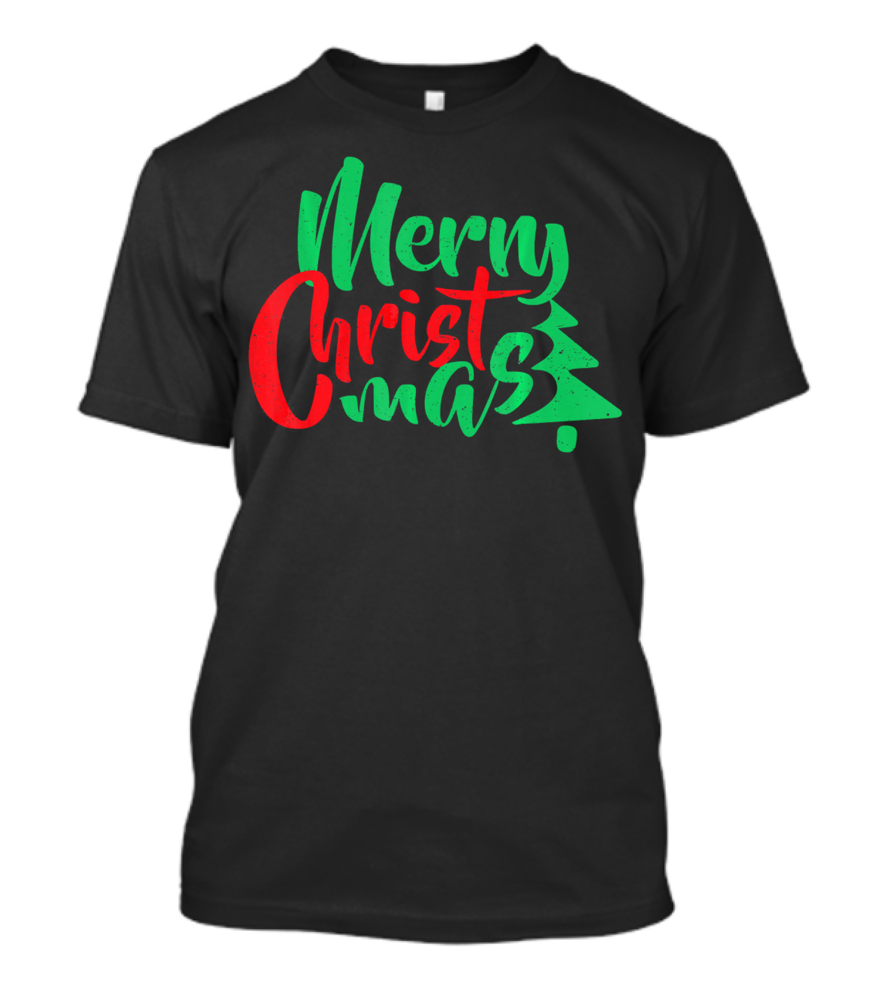 Merry Christmas Tree Design In Festive Red And Green T-Shirt