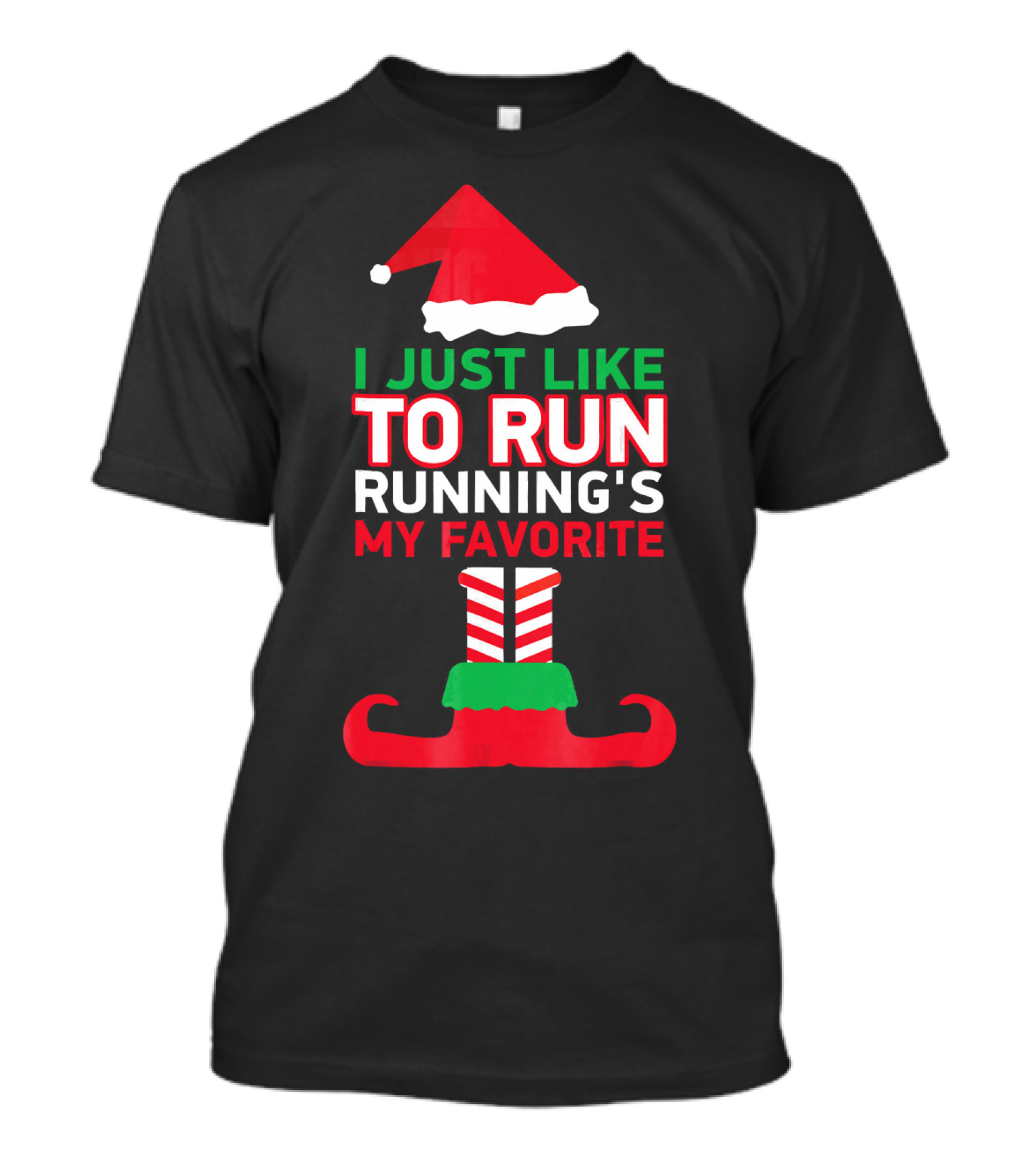 I Just Like To Run Running's My Favorite Santa Hat And Elf Shoes T-Shirt