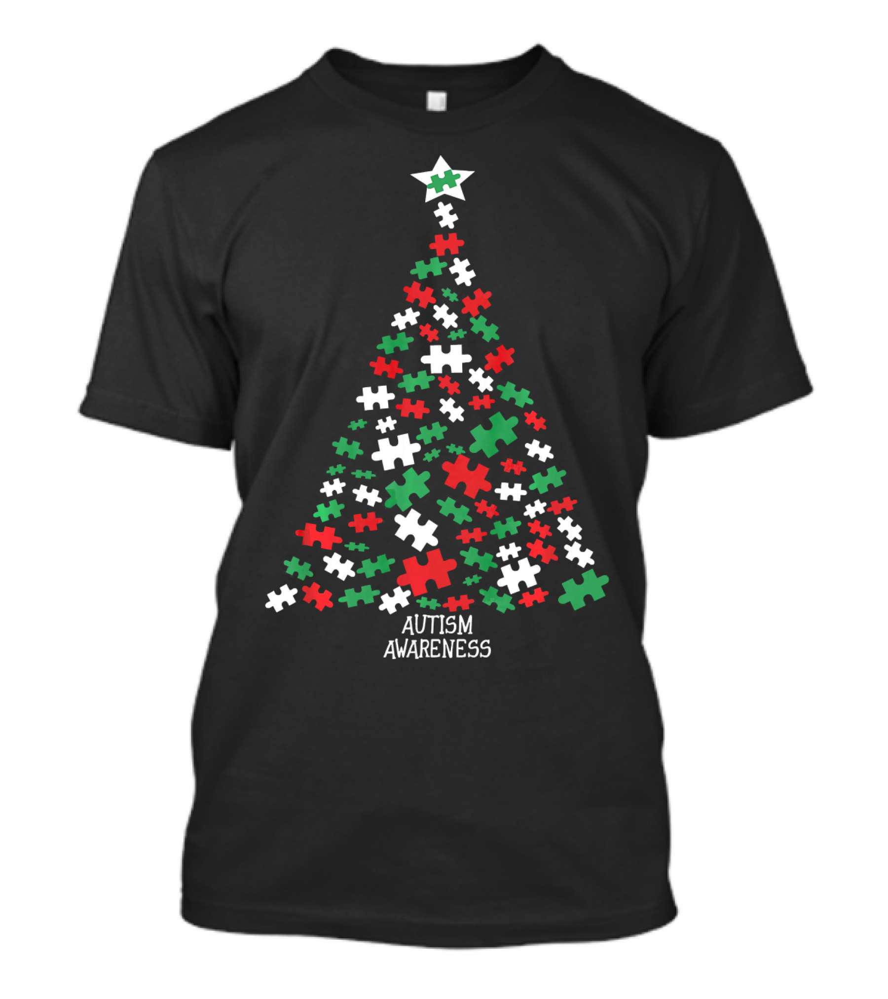 Christmas Autism Awareness Puzzle Piece Tree T-Shirt