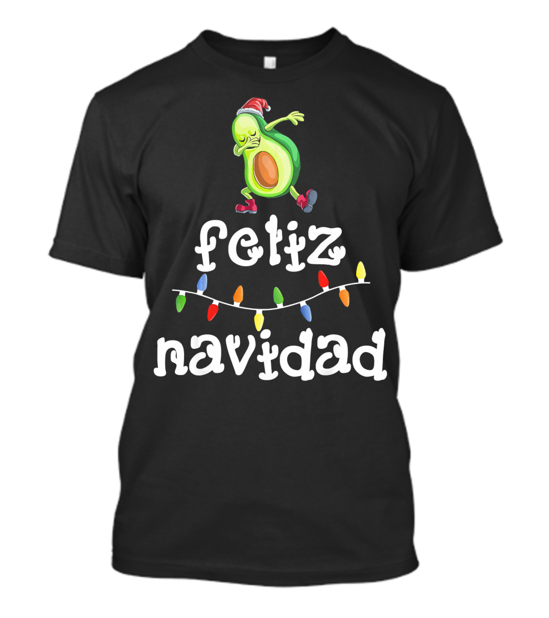 Feliz Navidad Avocado Dabbing With Christmas Lights T-Shirt