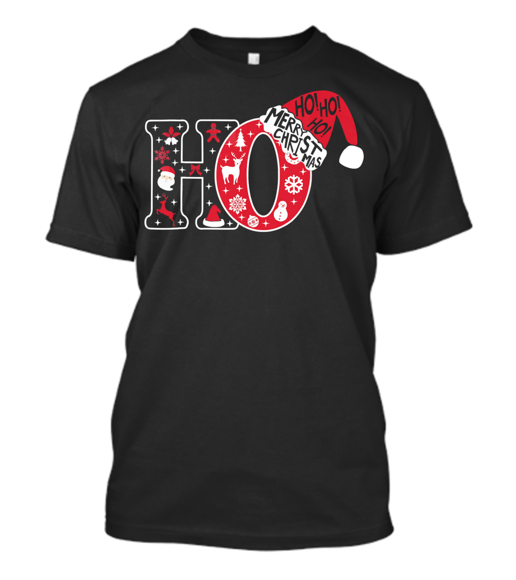 HO HO HO Merry Christmas Santa Hat Snowflakes T-Shirt