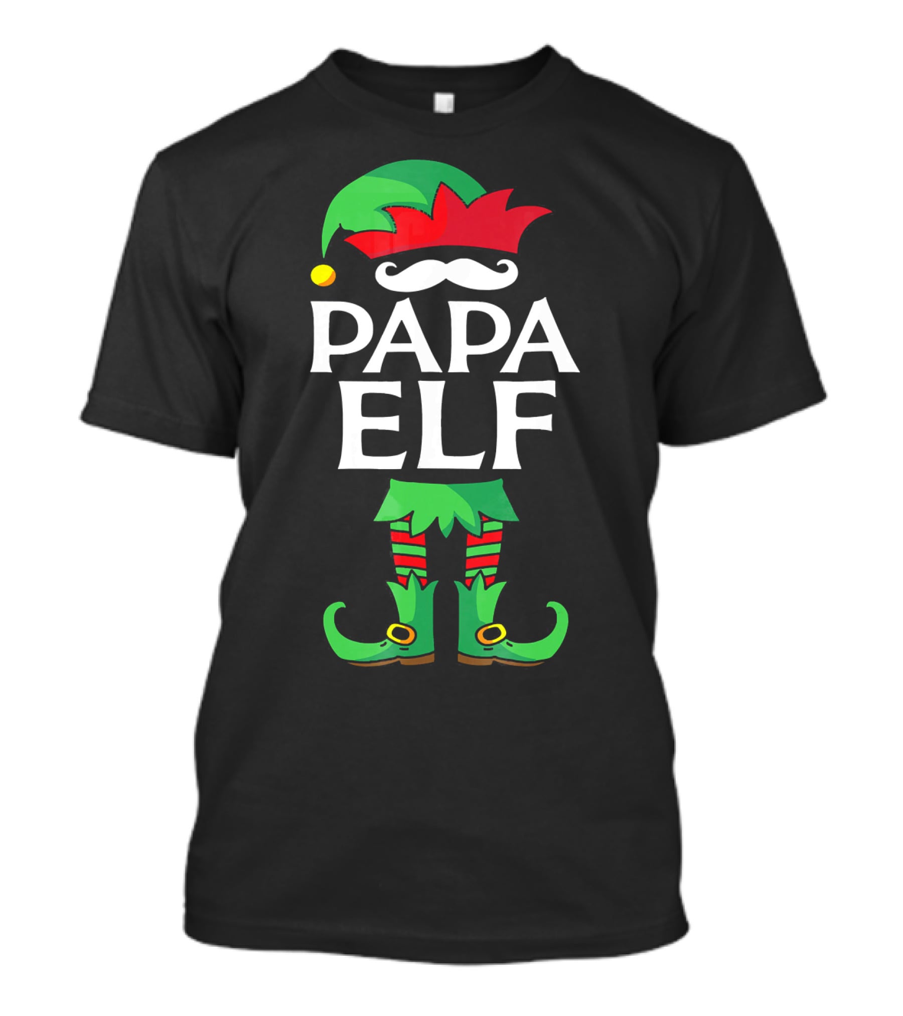 Papa Elf Costume Christmas Holiday Match With Santa Hat And Green Boots T-Shirt