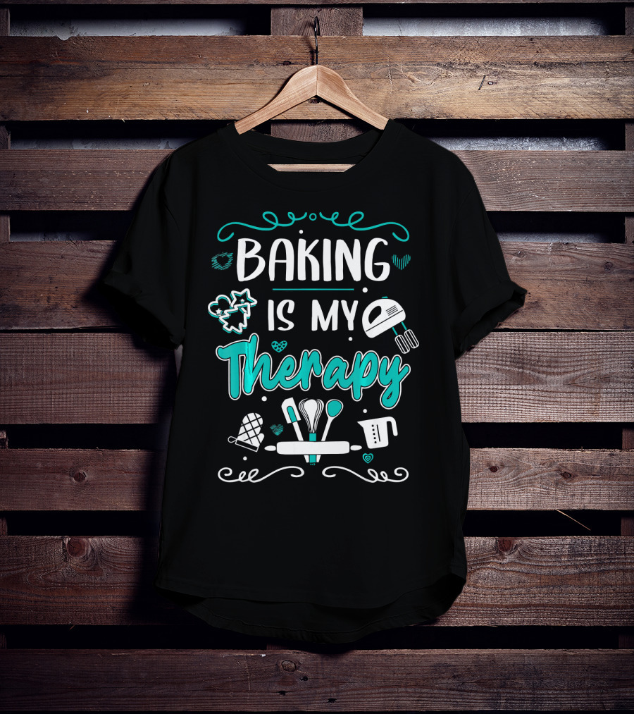 Baking Is My Therapy Humorous Pastry Chefs Mixer Mitten Utensils T-Shirt