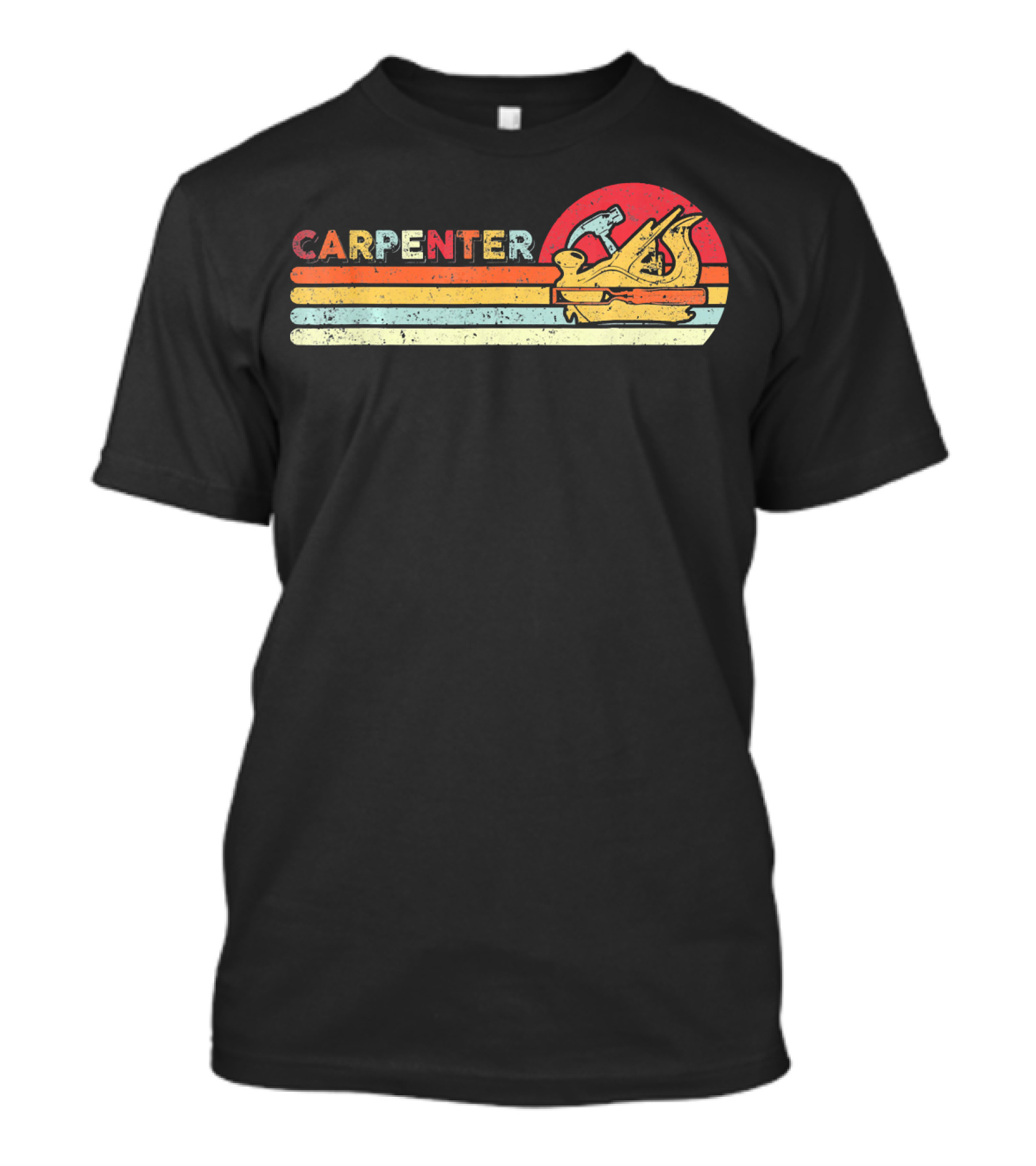 Carpenter Vintage Cool Carpenter Hammer Plane Retro Sun Stripes T-Shirt