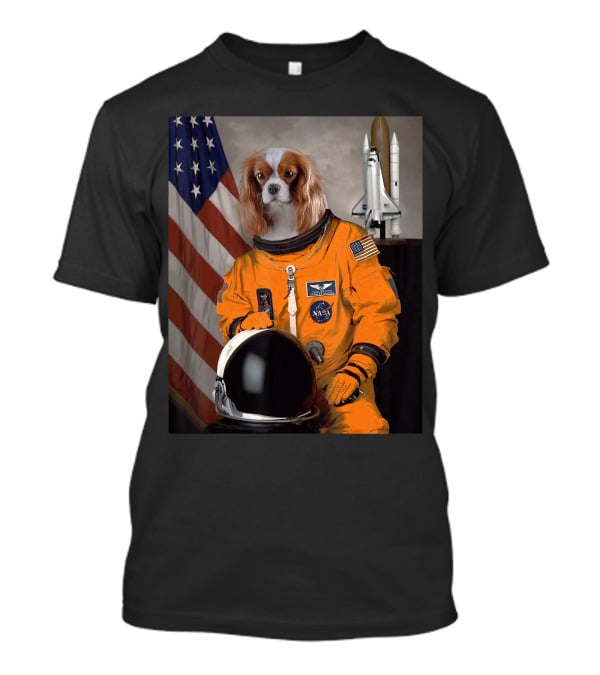 Cavalier King Charles Spaniel NASA Astronaut With American Flag And Space Shuttle T-Shirt