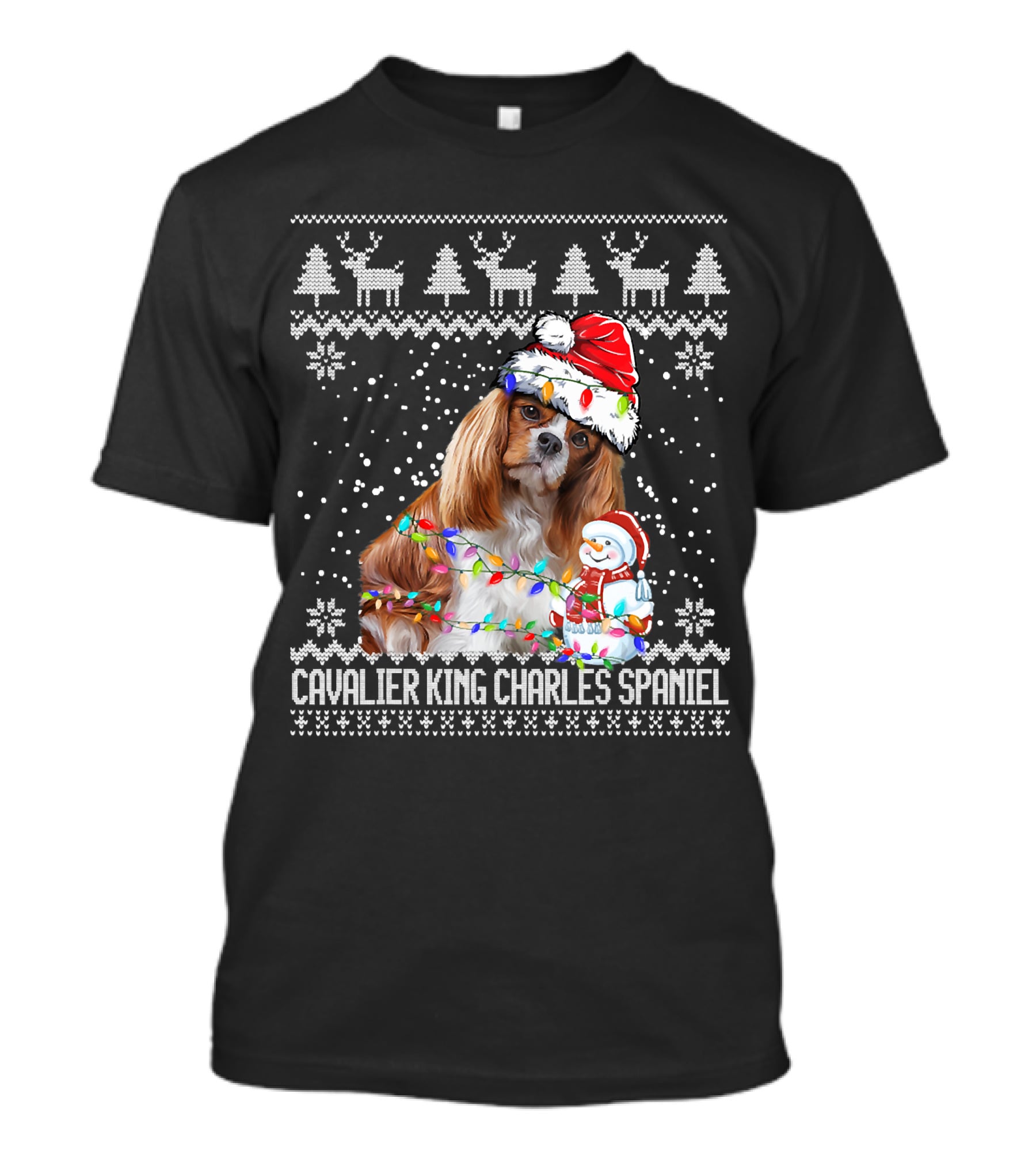 Cavalier King Charles Spaniel Christmas Santa Snowman Reindeer T-Shirt