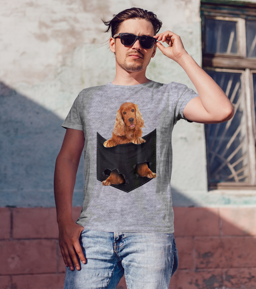 Pocket Sized Charm Red English Cocker Spaniel Peeking Out T-Shirt