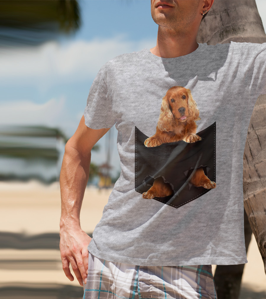 Pocket Sized Charm Red English Cocker Spaniel Peeking Out T-Shirt