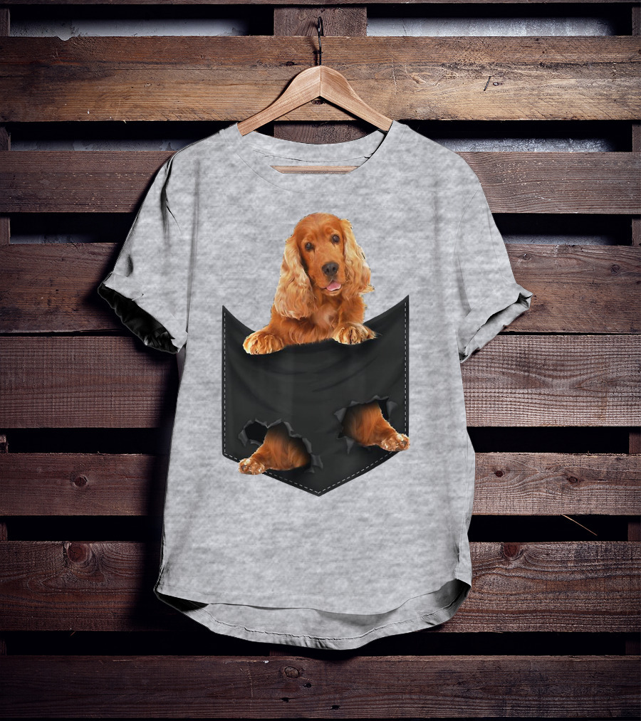 Pocket Sized Charm Red English Cocker Spaniel Peeking Out T-Shirt