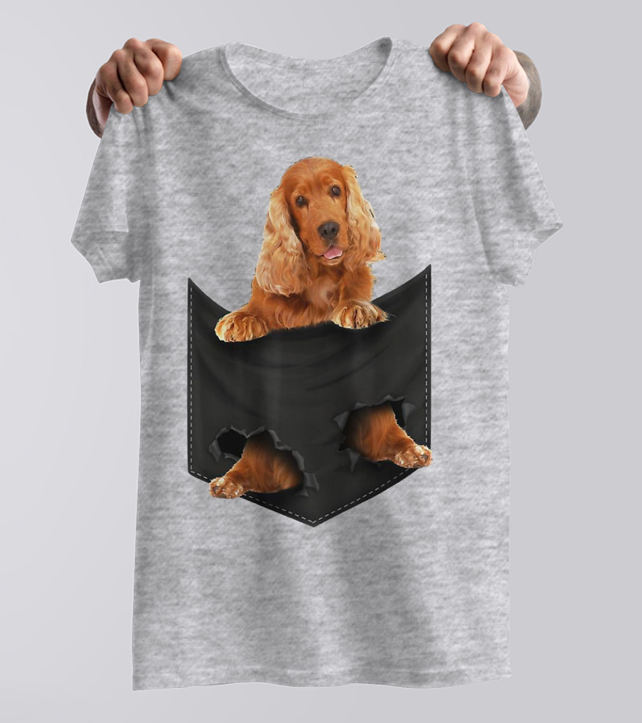 Pocket Sized Charm Red English Cocker Spaniel Peeking Out T-Shirt