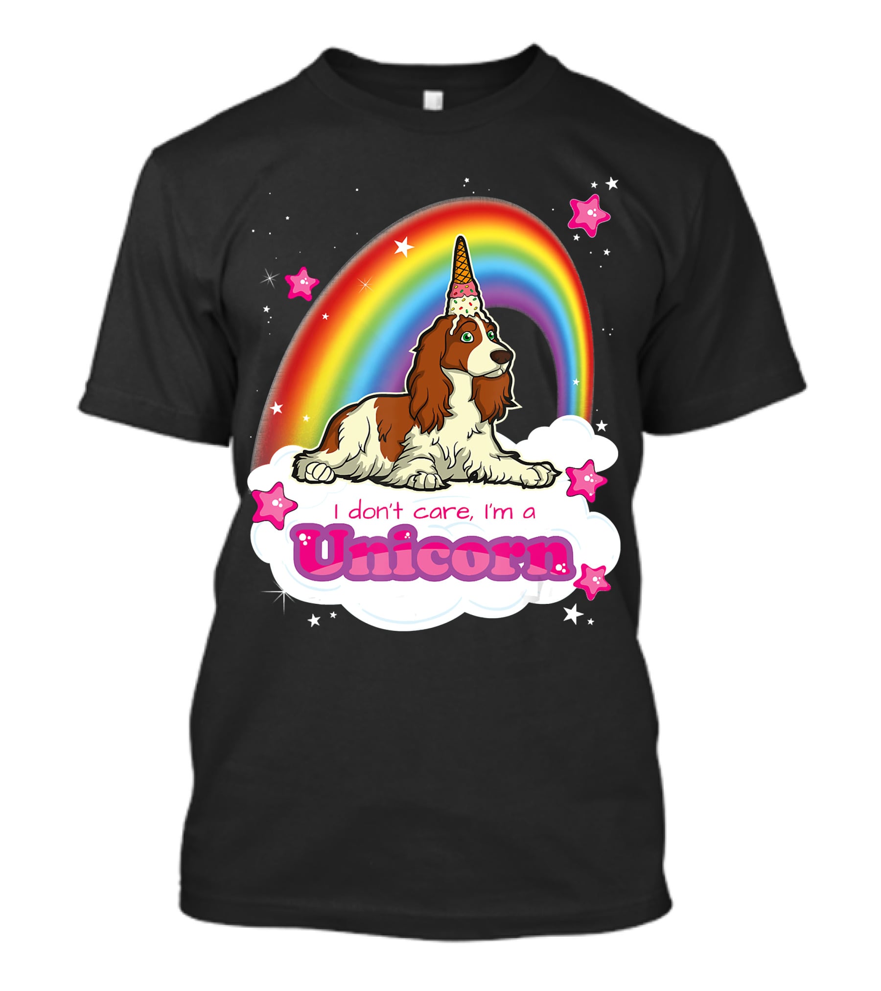 I Don't Care I'm A Unicorn English Cocker Spaniel Rainbow T-Shirt