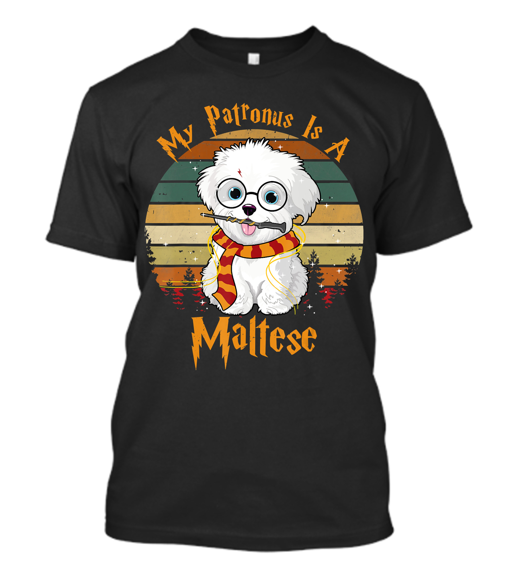 My Patronus Is A Maltese Dog With Wizard Glasses And Scarf In Colorful Circle T-Shirt