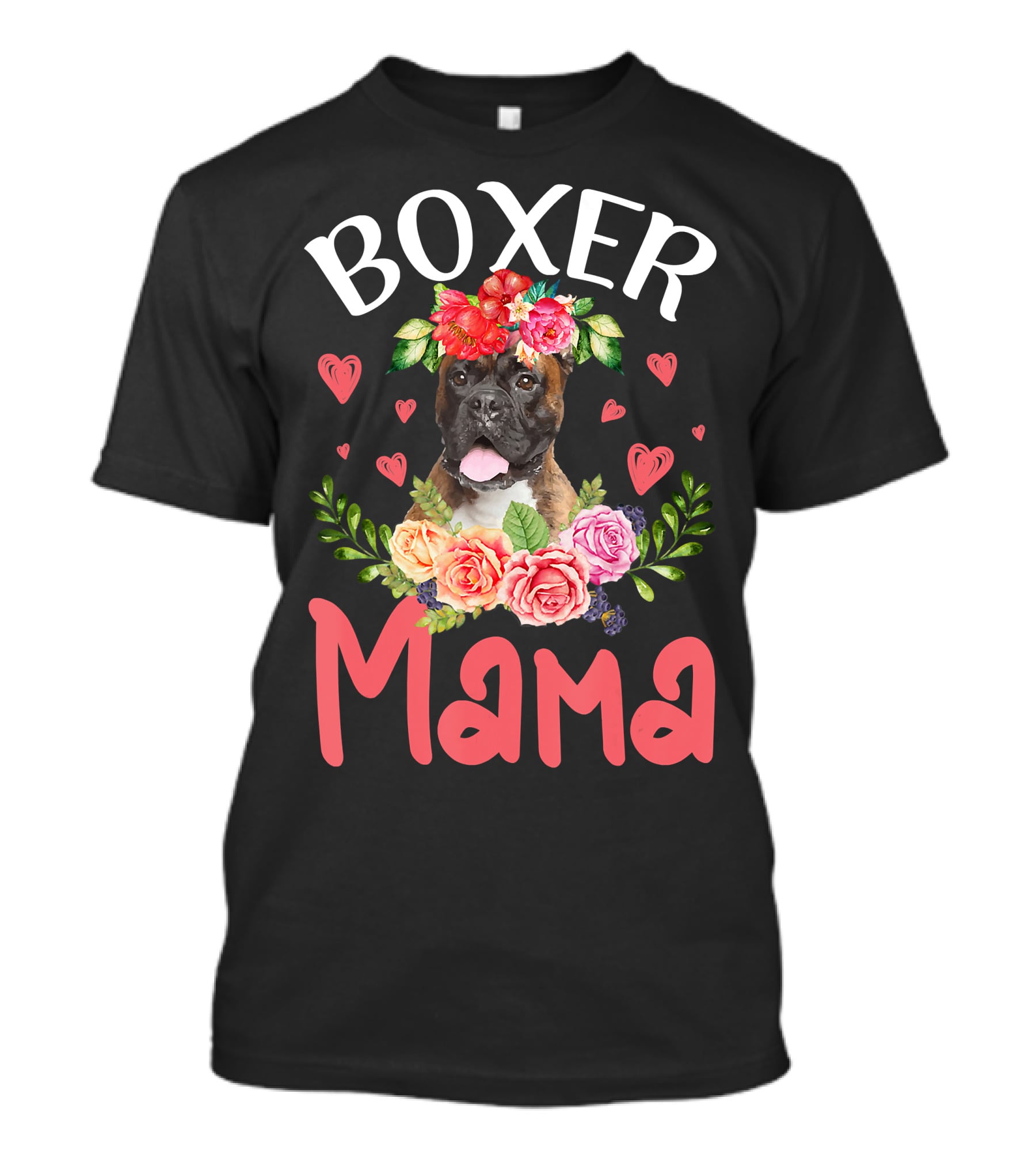 Boxer Mama Floral Dog Heart Blossoms T-Shirt