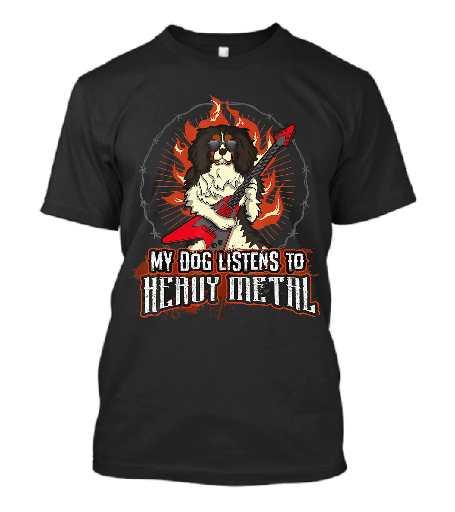 My Dog Listens To Heavy Metal Cavalier King Charles Spaniel Guitar Flames T-Shirt