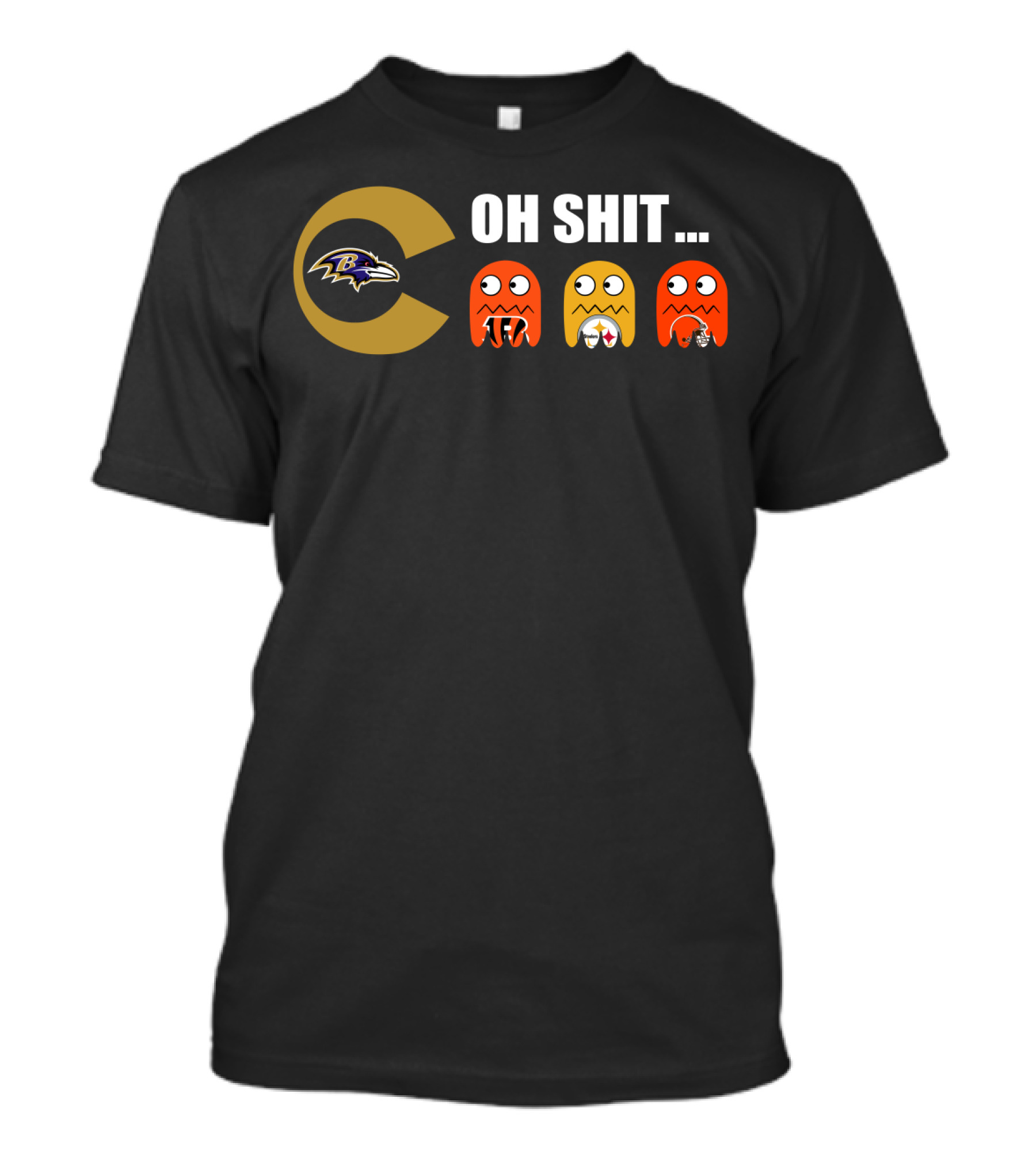 Baltimore Ravens Pacman Steelers Browns Bengals Oh Shit T-Shirt