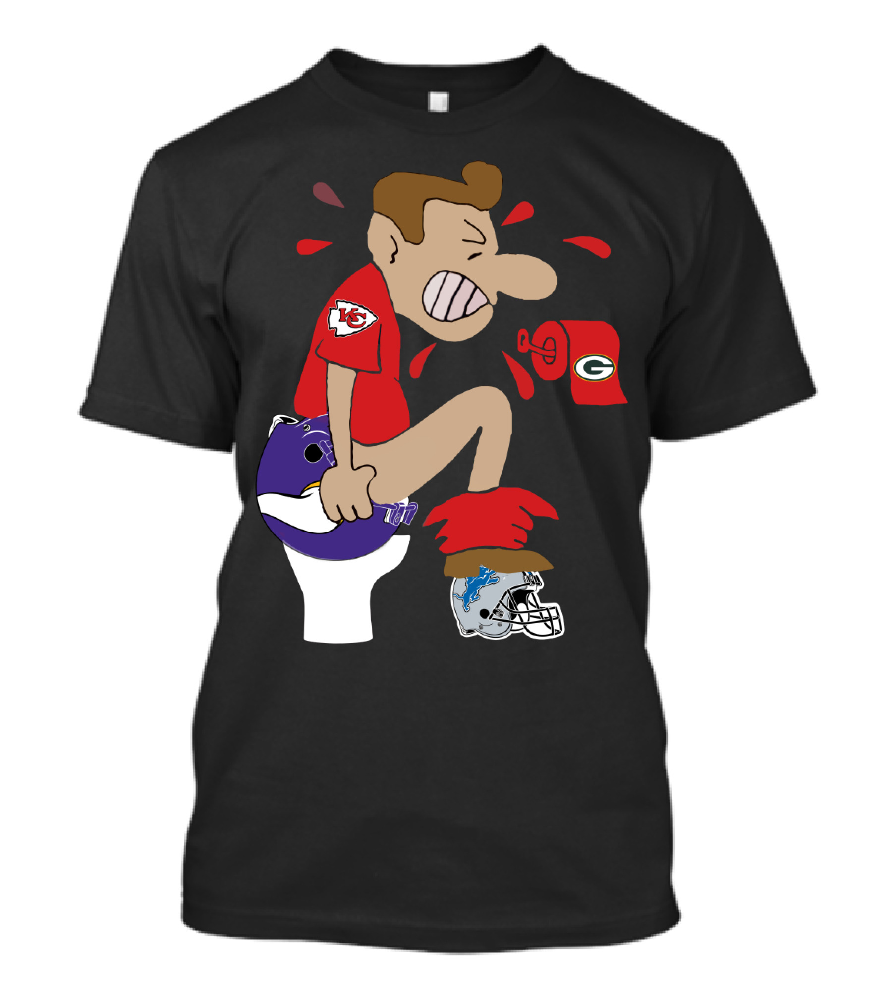 Kansas City Chiefs Rivalry Humor With Vikings Packers And Lions Toilet Theme T-Shirt