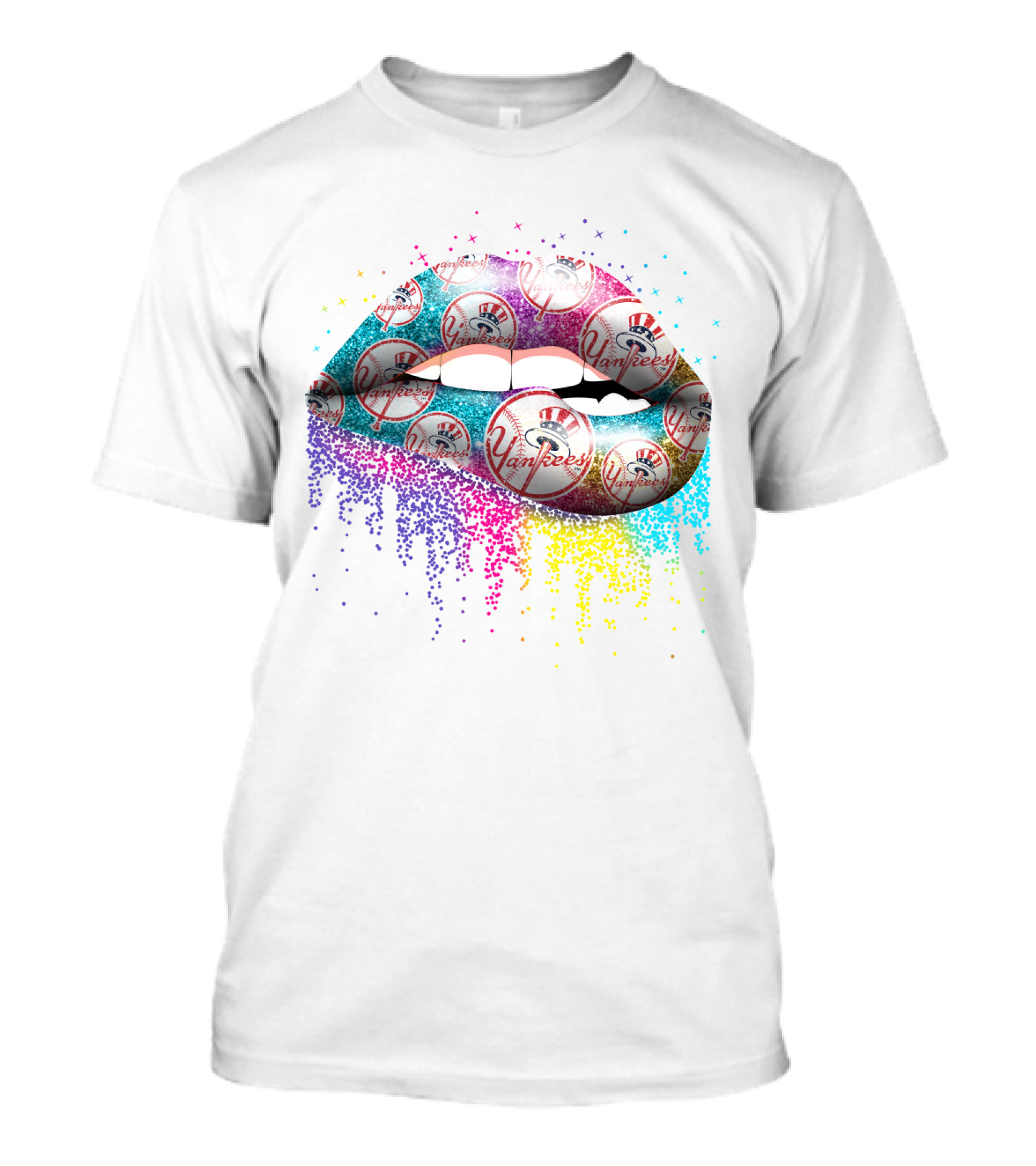 Lip Yankees Rainbow Sparkle Baseball Fan T-Shirt
