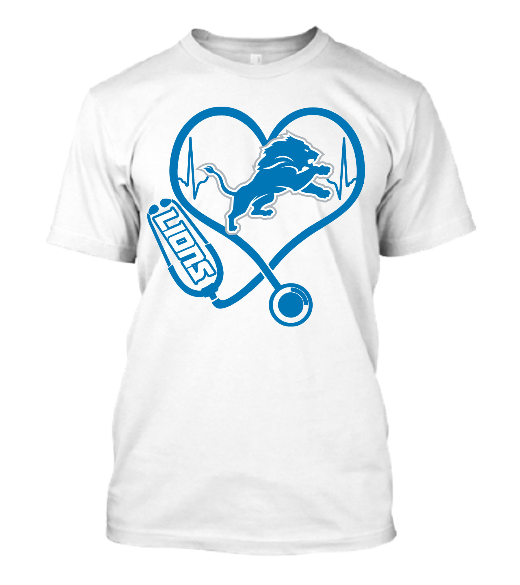 Nurse Heartbeat Stethoscope Detroit Lions T-Shirt