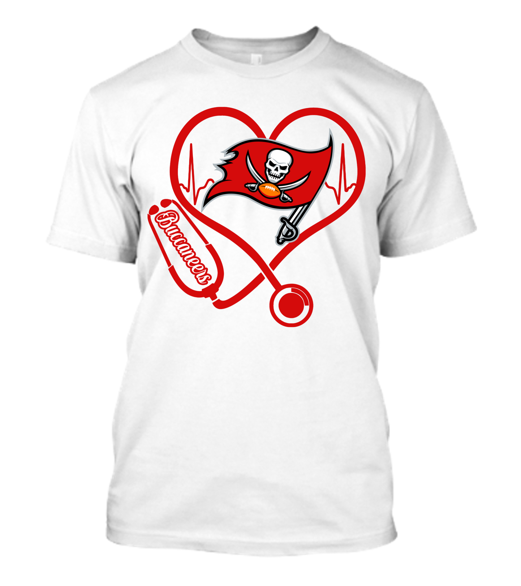 Nurse Buccaneers Heart Stethoscope Tampa Bay Flag T-Shirt
