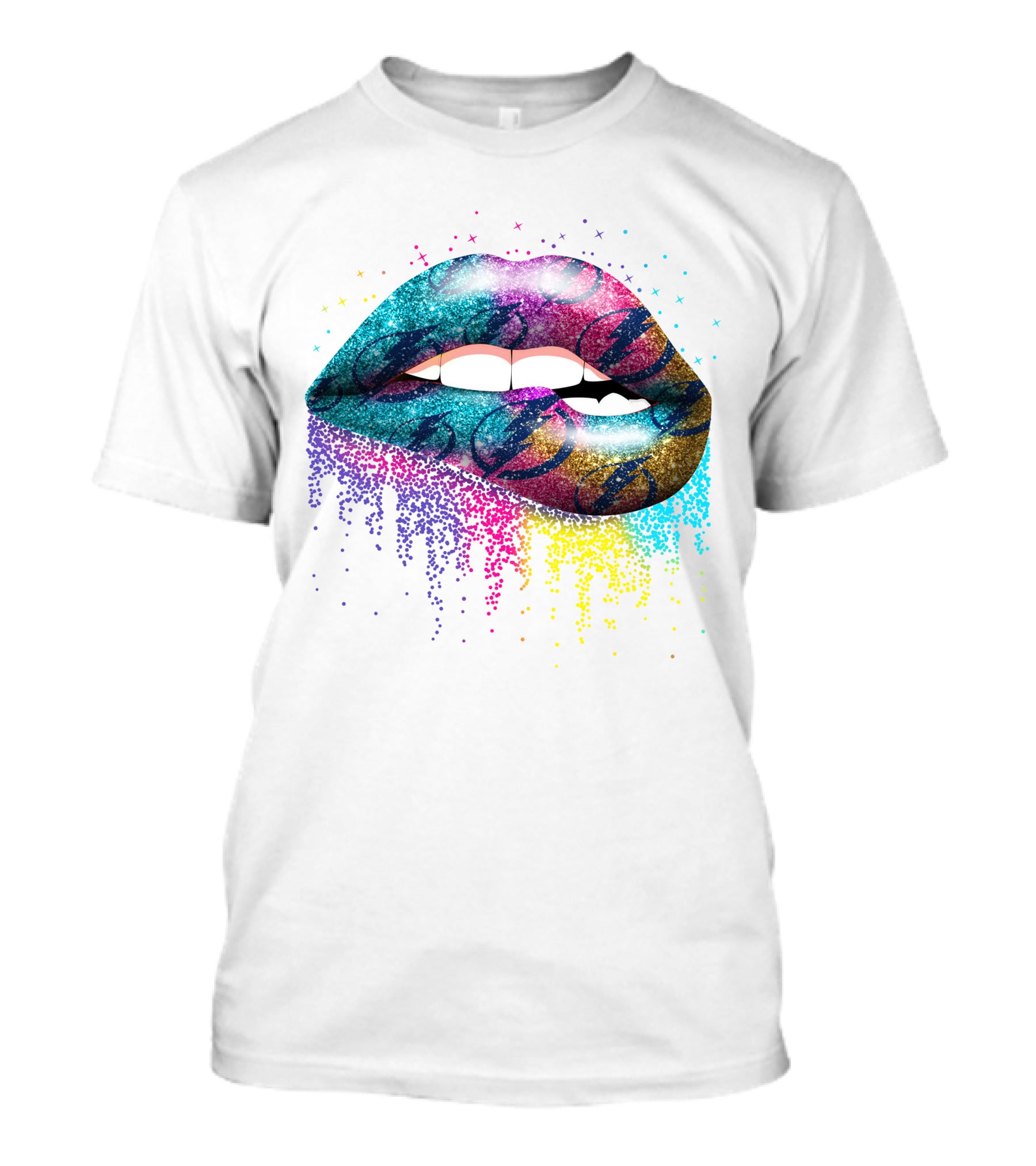 Lip Tampa Bay Lightning Glitter Gradient Sparkle Lips T-Shirt
